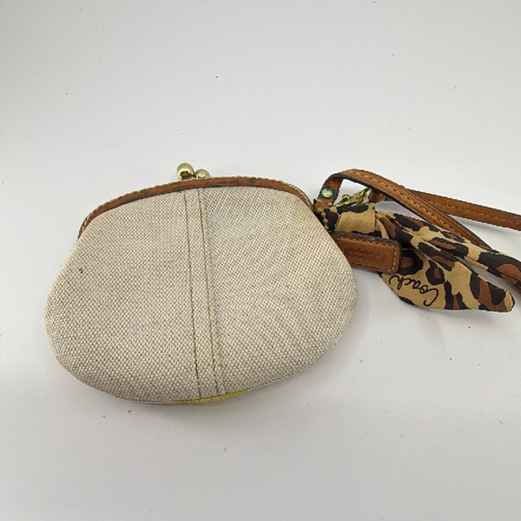 Coach Legacy Stripe Kisslock Cream Yellow Canvas Leather Coi - Picture 3 of 8